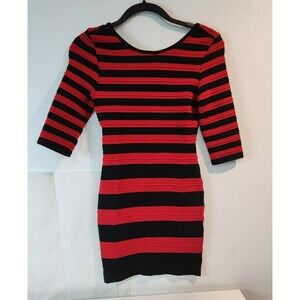 Americana Knit Dress Junior, Women's Size Medium Red & Black Stripes stretchy